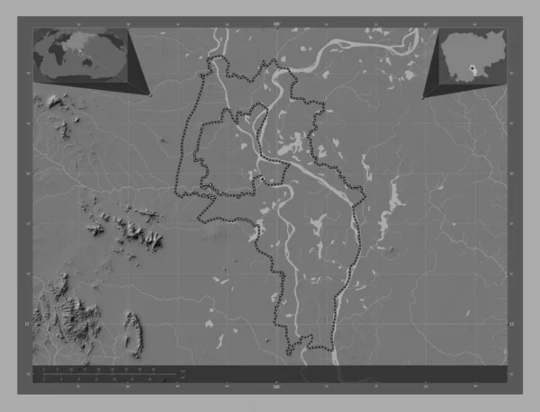 Kandal Provincia Camboya Mapa Elevación Bilevel Con Lagos Ríos Ubicaciones — Foto de Stock