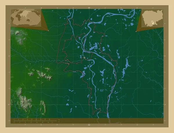 Kandal Oblast Kambodže Barevná Mapa Jezery Řekami Pomocné Mapy Polohy — Stock fotografie