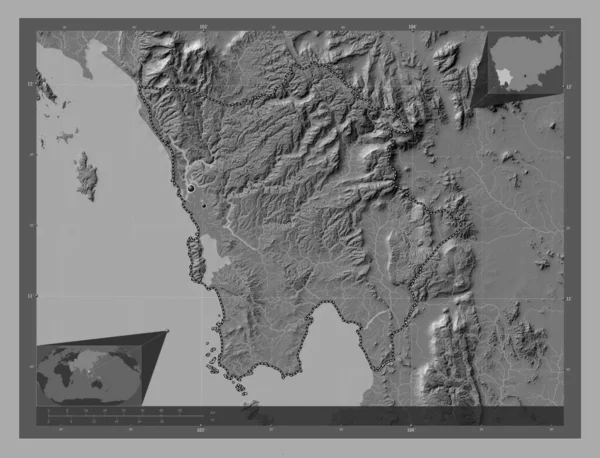 Kaoh Kong Provincie Cambodja Hoogteplattegrond Met Meren Rivieren Locaties Van — Stockfoto