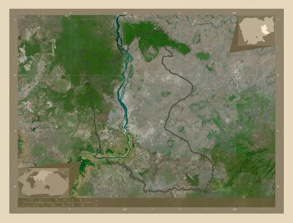 カンボジアのカンボジア州 高解像度衛星地図 コーナー補助位置図 — ストック写真