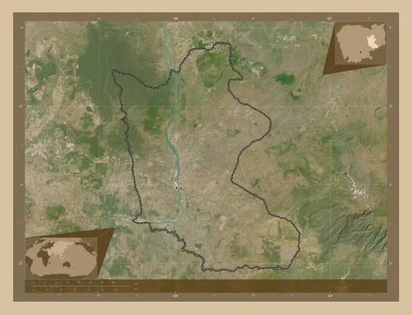 Kracheh Provinz Kambodscha Satellitenkarte Mit Niedriger Auflösung Standorte Der Wichtigsten — Stockfoto