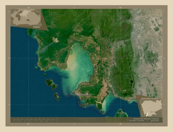 Krong Preah Sihanouk Gmina Kambodży Mapa Satelity Wysokiej Rozdzielczości Lokalizacje — Zdjęcie stockowe