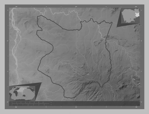 Mondol Kiri Province Cambodia Grayscale Elevation Map Lakes Rivers Corner — Stock Photo, Image