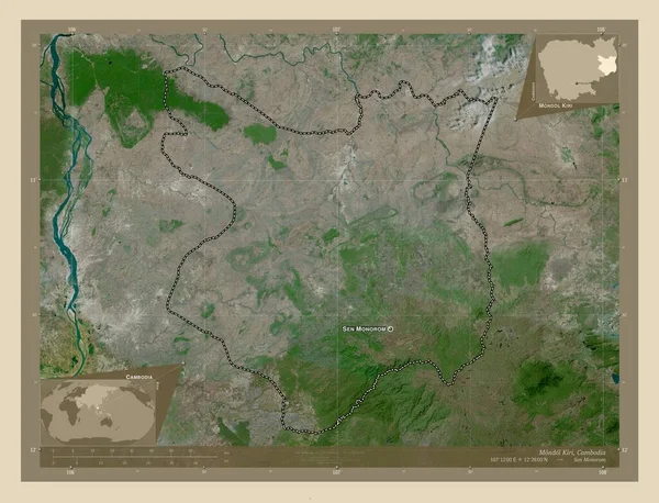 Mondol Kiri Provincia Camboya Mapa Satelital Alta Resolución Ubicaciones Nombres —  Fotos de Stock
