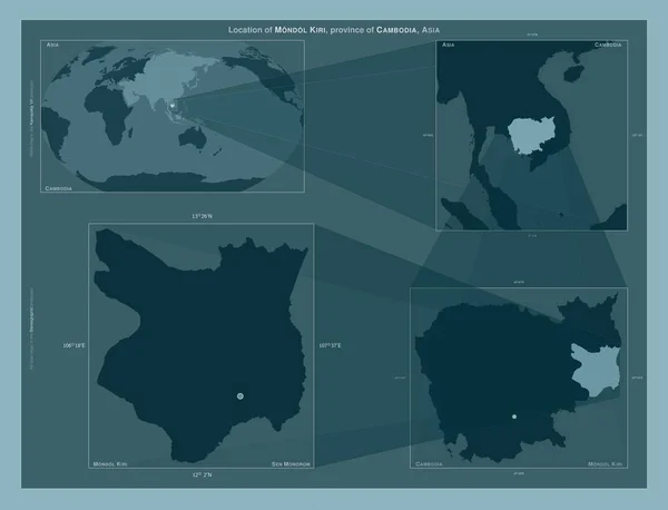 Mondol Kiri Kambodzan Maakunta Kaavio Joka Osoittaa Alueen Sijainnin Laajemmissa — kuvapankkivalokuva