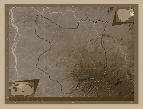 Mondol Kiri Prowincja Kambodży Mapa Elewacji Kolorowe Sepia Dźwięki Jeziorami — Zdjęcie stockowe