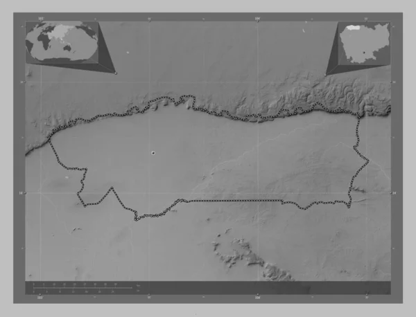 Otdar Mean Chey Province Cambodia Grayscale Elevation Map Lakes Rivers — Stock Photo, Image