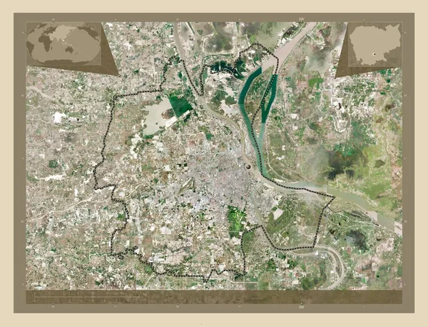 Пномпень Муниципалитет Камбоджи Спутниковая Карта Высокого Разрешения Места Расположения Крупных — стоковое фото