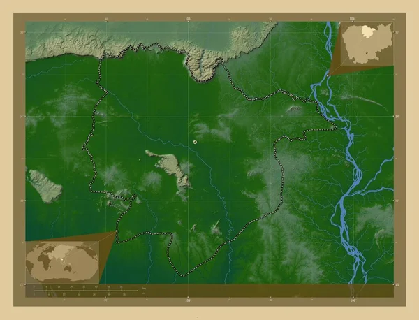 Преа Віхір Провінція Камбоджа Кольорові Карти Висот Озерами Річками Розташування — стокове фото