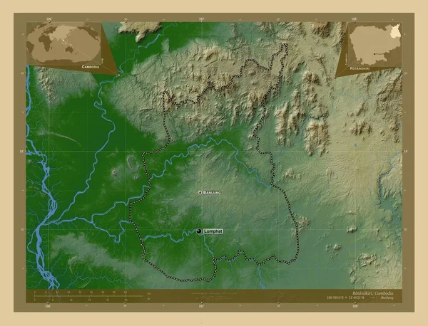 Rotanokiri Província Camboja Mapa Elevação Colorido Com Lagos Rios Locais — Fotografia de Stock