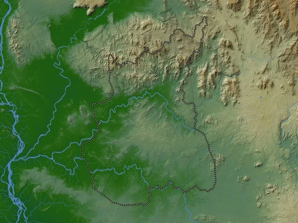 Rotanokiri Prowincja Kambodży Kolorowa Mapa Wzniesień Jeziorami Rzekami — Zdjęcie stockowe