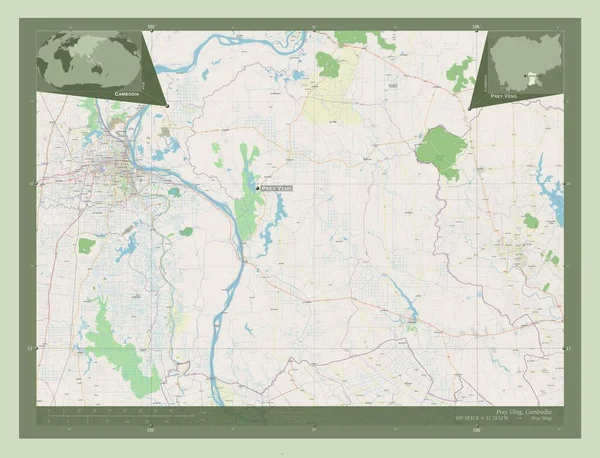 Prey Veng Provincie Cambodja Open Plattegrond Locaties Namen Van Grote — Stockfoto