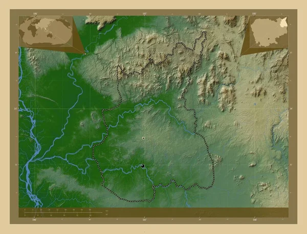 Ротанокири Провинция Камбоджа Цветная Карта Высоты Озерами Реками Места Расположения — стоковое фото