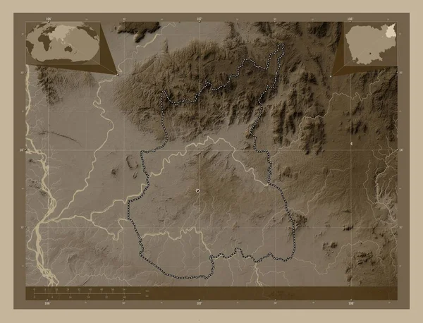 Rotanokiri Prowincja Kambodży Mapa Elewacji Kolorowe Sepia Dźwięki Jeziorami Rzekami — Zdjęcie stockowe