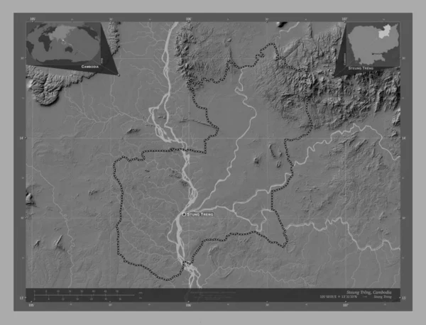 Steung Treng Επαρχία Της Καμπότζης Bilevel Υψομετρικός Χάρτης Λίμνες Και — Φωτογραφία Αρχείου