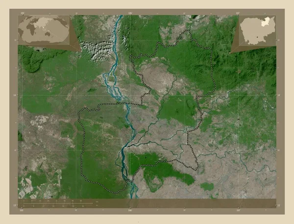 カンボジアのシュン トレング州 高解像度衛星地図 コーナー補助位置図 — ストック写真