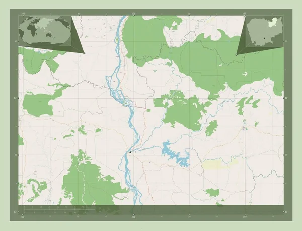 Steung Treng Prowincja Kambodży Otwórz Mapę Ulic Lokalizacje Dużych Miast — Zdjęcie stockowe