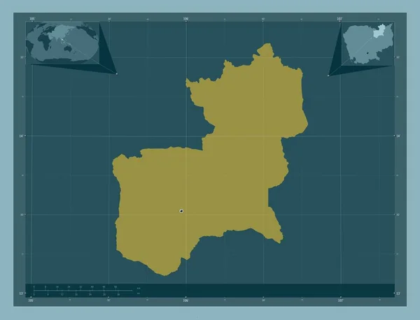 柬埔寨省Steung Treng 固体的颜色形状 该区域主要城市的所在地点 角辅助位置图 — 图库照片
