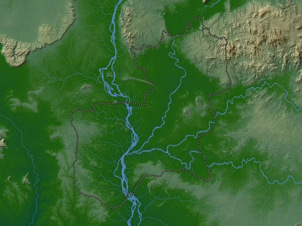 Steung Treng Kamboçya Vilayeti Gölleri Nehirleri Olan Renkli Yükseklik Haritası — Stok fotoğraf