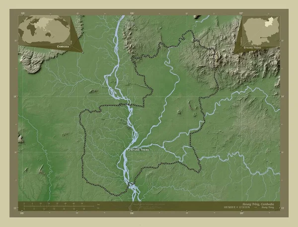 Steung Treng Provincie Kambodža Zdvihová Mapa Zbarvená Stylu Wiki Jezery — Stock fotografie