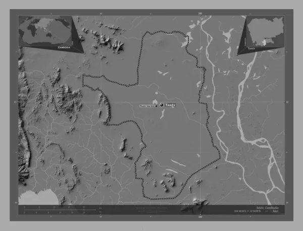 Takev Επαρχία Της Καμπότζης Bilevel Υψομετρικός Χάρτης Λίμνες Και Ποτάμια — Φωτογραφία Αρχείου