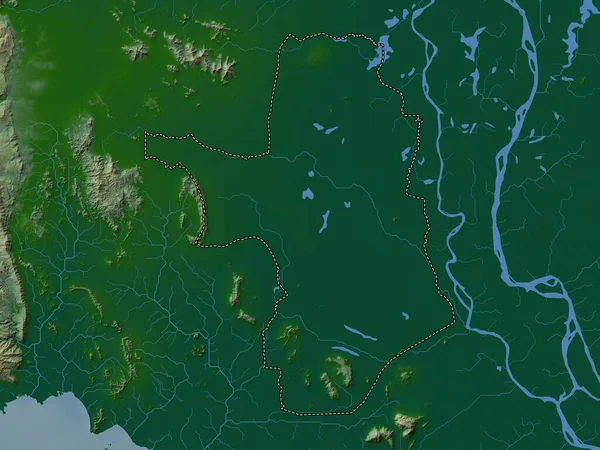 Takev Prowincja Kambodży Kolorowa Mapa Wzniesień Jeziorami Rzekami — Zdjęcie stockowe