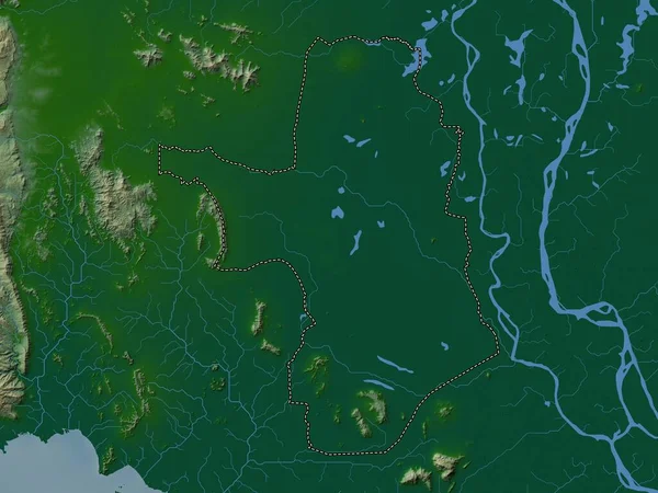 Takev Provincie Cambodja Gekleurde Hoogtekaart Met Meren Rivieren — Stockfoto