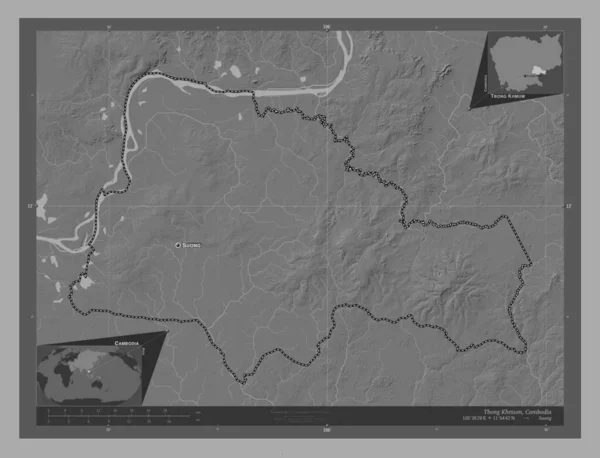 Tbong Khmum Prowincja Kambodży Dwupoziomowa Mapa Jeziorami Rzekami Lokalizacje Nazwy — Zdjęcie stockowe