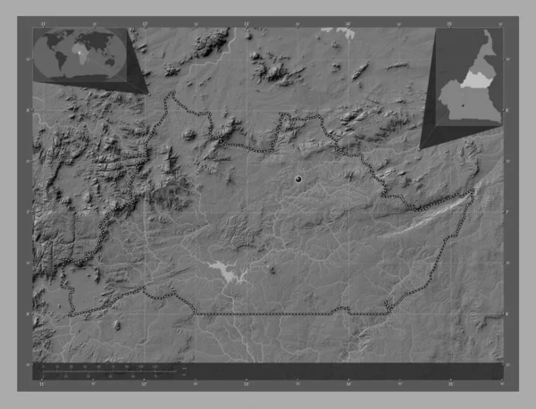 Adamaoua Region Kamerunu Dwupoziomowa Mapa Jeziorami Rzekami Pomocnicze Mapy Położenia — Zdjęcie stockowe