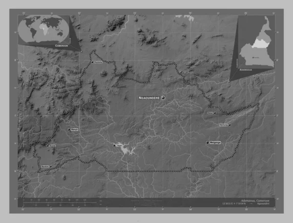 Adamaoua Région Cameroun Carte Altitude Niveaux Gris Avec Lacs Rivières — Photo