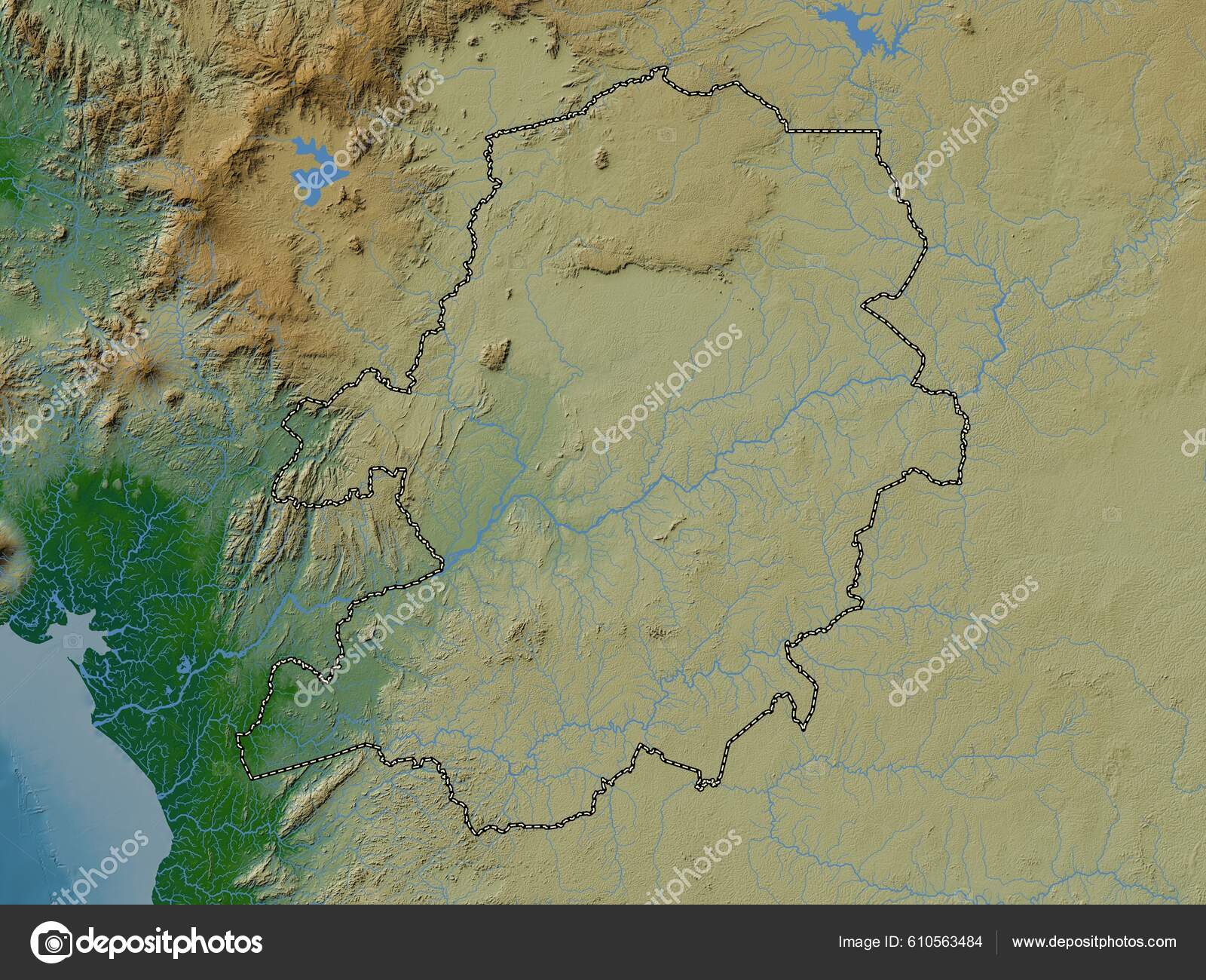 Centre Region Cameroon Colored Elevation Map Lakes Rivers Stock Photo