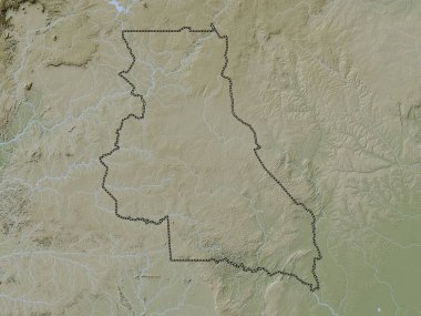 Est, Kamerun bölgesi. Yükseklik haritası göller ve nehirlerle wiki stilinde renklendirilmiştir