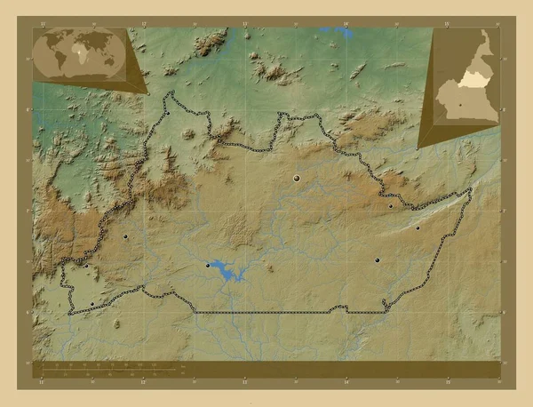 Adamaoua Region Cameroon Colored Elevation Map Lakes Rivers Locations Major — Stock Photo, Image