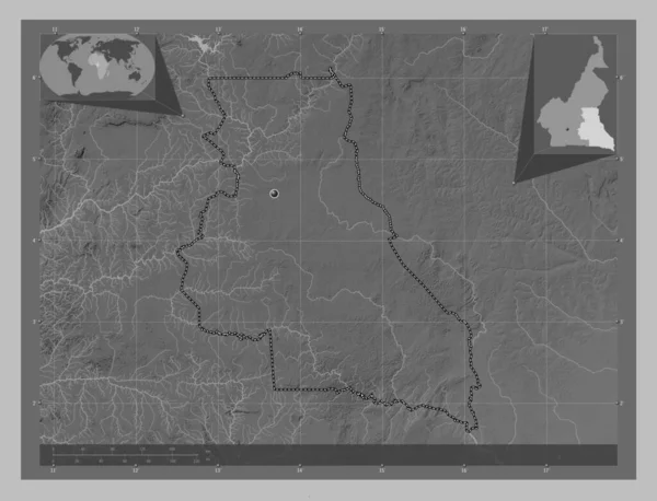 Восточная Область Камеруна Карта Высот Оттенках Серого Озерами Реками Вспомогательные — стоковое фото