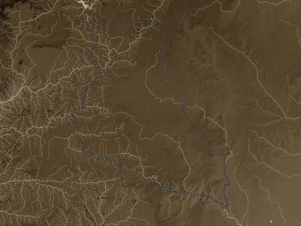 Восточная Область Камеруна Карта Высот Окрашенная Сепиевые Тона Озерами Реками — стоковое фото