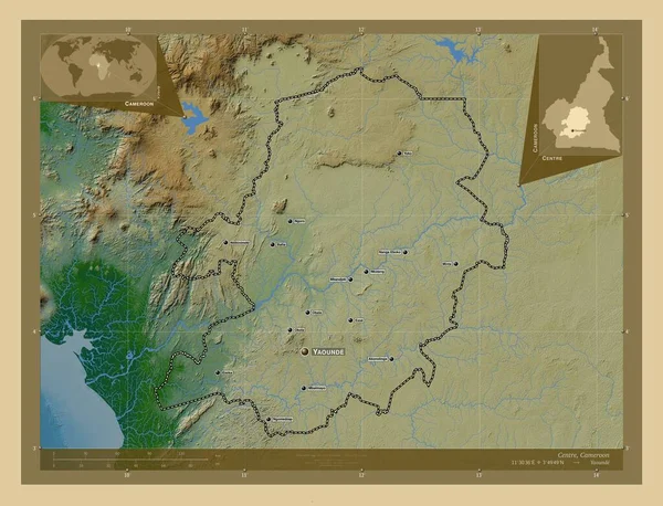 Centrum Regionen Kamerun Färgade Höjd Karta Med Sjöar Och Floder — Stockfoto