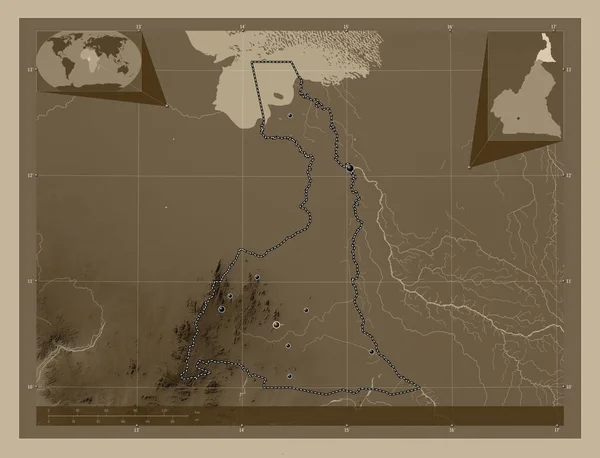 Extremo Norte Región Camerún Mapa Elevación Coloreado Tonos Sepia Con —  Fotos de Stock