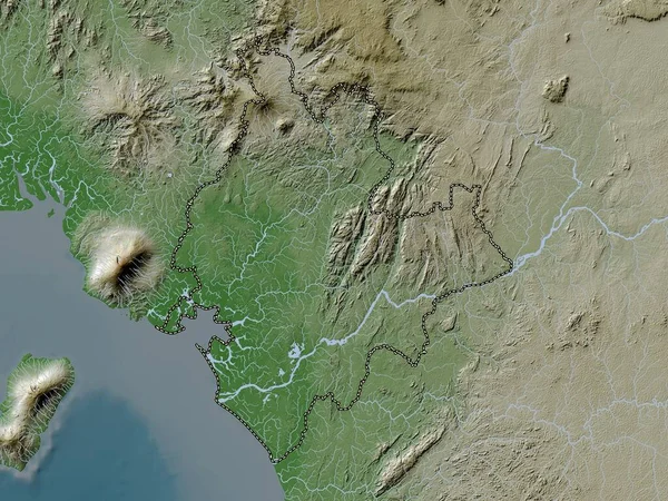 Littoral Region Kamerunu Mapa Wzniesień Kolorowa Stylu Wiki Jeziorami Rzekami — Zdjęcie stockowe