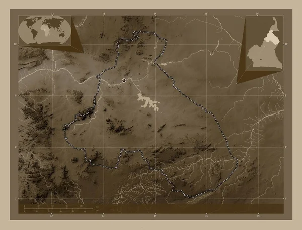 Nord Region Kamerunu Mapa Elewacji Kolorowe Sepia Dźwięki Jeziorami Rzekami — Zdjęcie stockowe