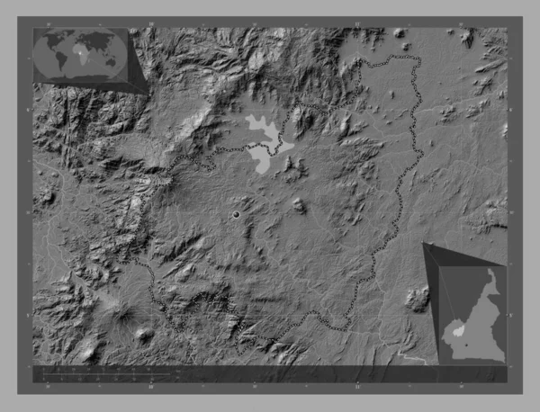 Ouest Region Cameroon Bilevel Elevation Map Lakes Rivers Corner Auxiliary — Stock Photo, Image