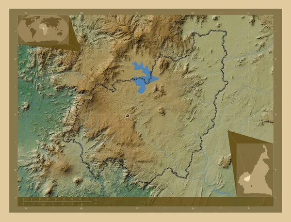 Ouest Регион Камеруна Цветная Карта Высоты Озерами Реками Вспомогательные Карты — стоковое фото