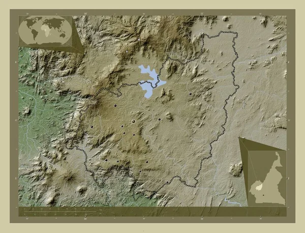 Ouest Oblast Kamerunu Zdvihová Mapa Zbarvená Stylu Wiki Jezery Řekami — Stock fotografie