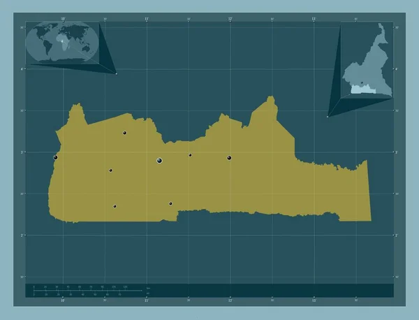 サッド カメルーンの地域 しっかりした色の形 地域の主要都市の場所 コーナー補助位置図 — ストック写真