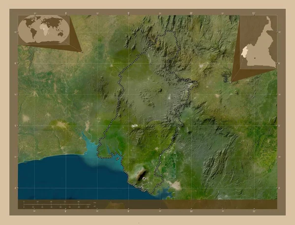 西偏南 喀麦隆地区 低分辨率卫星地图 角辅助位置图 — 图库照片