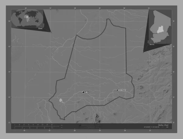 Batha Región Chad Mapa Elevación Bilevel Con Lagos Ríos Ubicaciones —  Fotos de Stock