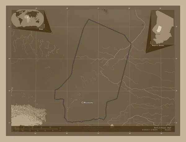 Barh Ghazel Oblast Čadu Zdvihová Mapa Zbarvená Sépiovými Tóny Jezery — Stock fotografie