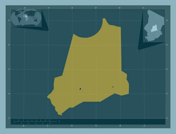 乍得地区 固体的颜色形状 该区域主要城市的所在地点 角辅助位置图 — 图库照片