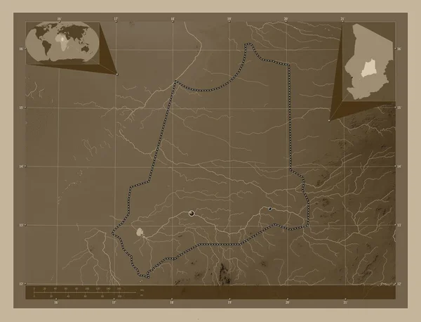 Бата Область Чад Карта Высоты Окрашенная Сепиевые Тона Озерами Реками — стоковое фото