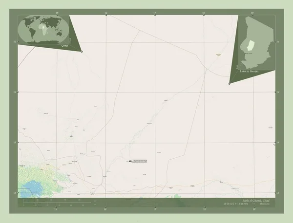 Barh Ghazel Region Czadu Otwórz Mapę Ulic Lokalizacje Nazwy Głównych — Zdjęcie stockowe