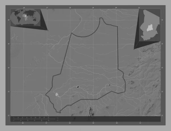 Batha Región Chad Mapa Elevación Bilevel Con Lagos Ríos Ubicaciones —  Fotos de Stock